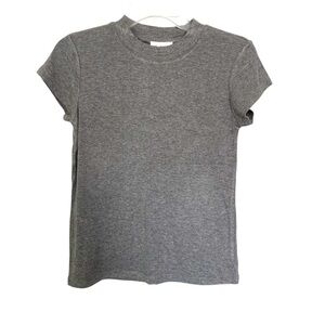 bohome Gray Fitted Knit High Neck Short Sleeve Top Size Large